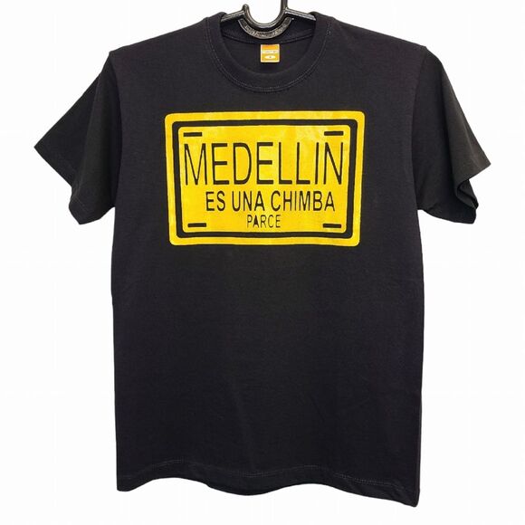 Medellin Es Una Chimba Colombia Black Yellow Short Sleeve Cotton Tshirt Womens M - Picture 1 of 14